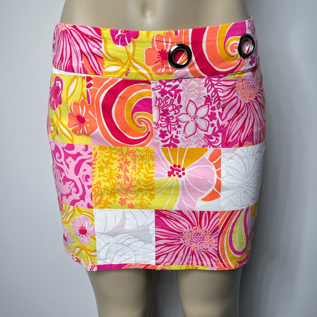 Lilly Pulitzer Yellow And Pink Floral Mini Skirt With Built In Shorts